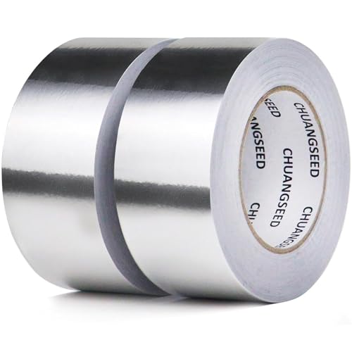 CHUANGSEED 2 Rolle Aluminium Klebeban 50mmx50M alu klebeband Kücheninstallationen Abschirmung und Isolierung Dichtungsreparatur selbstklebendes Aluminiumfolienband hohe Temperaturbeständigkeit