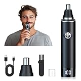 Ginity Cortapelos para orejas y nariz con pantalla LED para hombres y mujeres, cuchillas de doble filo