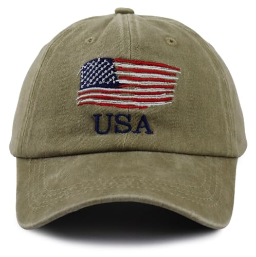 Image of American Flag Hats for Men Women, Embroidered Adjustable Cotton USA Baseball Cap
