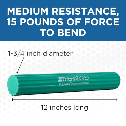 Image of THERABAND FlexBar, Flex Bar, Physical Therapy, Tennis Elbow, M, Green | Flex therapy bar for physical therapy, wrist and forearm exercise, with non slip grip and compact design