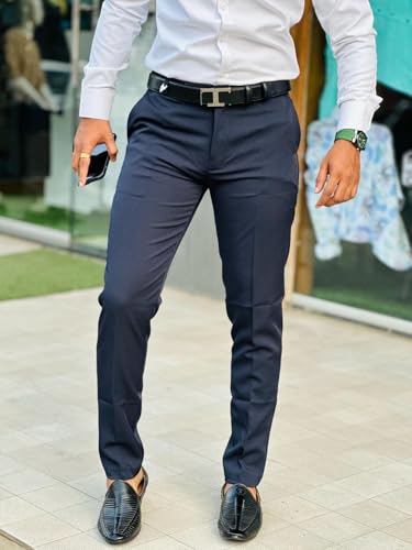 Image of Mens Solid Polyester Twill Slim Fit Formal Pants | Lightweight and Breathable Fabric | Flat Front Design | Ideal for Office, Travel & Semi-Formal Occasion