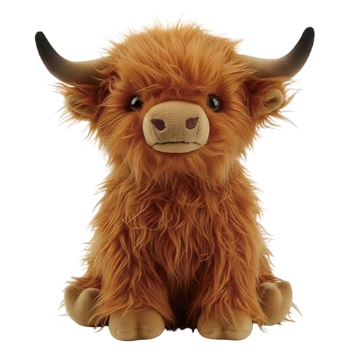 Highland Cow Teddy Super Soft PP Cotton Highland Cow Plush Realistic Design Toy for Boys Girls Kids Collectors Farmhouse Home Decor Birthday Present Brown 28CM Large Hug Cow (Style 1)