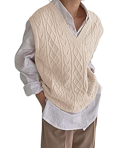Women's V Neck Sweater Vest Oversized Sleeveless Loose Knit Tops Cable Sleeveless Sweater4