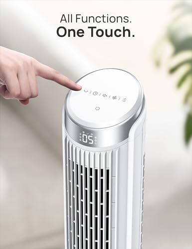 Image of DREO Tower Fan for Bedroom, 90 Oscillating Fans that Blow Cold Air, 5 Speeds, 4 Modes with 26ft /s Velocity, 12H & 28dB Quiet Timer, Remote, Touch, 40 inch Standing Floor Fan for Home Office, Black