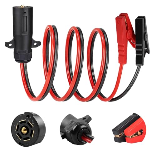 10AWG 7 Way 7 Pin Trailer Plug to Alligator Clips Cable Heavy Duty 7 Pin Trailer Wire with Alligator Clips for RV Truck Trailer Wiring Emergency Jump Start Booster Cable6.5FT 12V