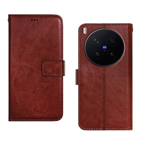 Image of amazon basics Vivo X300 Pro 5G Flip Cover | Card Pockets Wallet & Stand | Flip Cover for Vivo X300 Pro 5G (Brown)