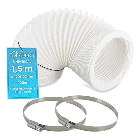 DL-pro 1,5m Abluftschlauch Ø100/102mm mit 2 Schellen für 100er Klimaanlage Wäschetrockner Dunstabzugshaube Cover