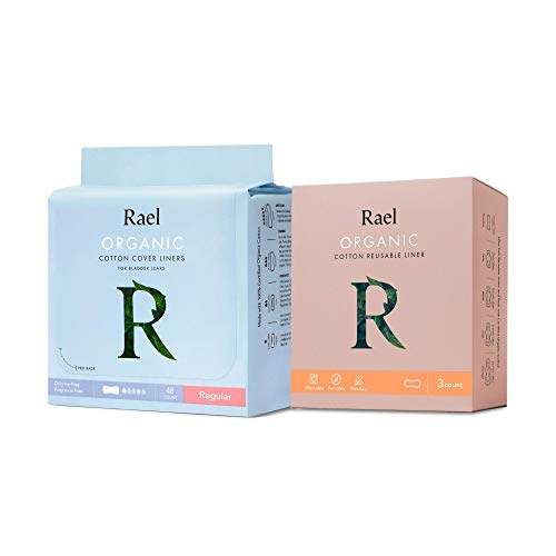 Rael Organic Incontinence Bundle Pack - Regular Liners 1 Pack (48 Count) and Reusable Cloth Pantyliners 1 Pack (White, 3 Count), Bladder Control and Postpartum