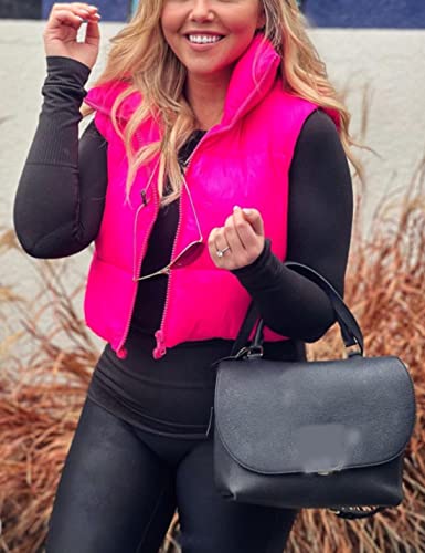 UANEO Cropped Puffer Vest Women Zip Up Stand Collar Sleeveless Padded Crop Puffy Vests