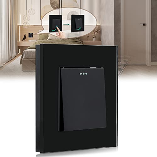 BSEED Interruptor Basculante Interruptor de luz 1 Gang 1Vía,interruptor pared con marco de cristal,16A Negro Interruptor de luz de botón pulsador(Vuelve a la posición original después de pulsar)