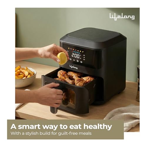 Image of Lifelong 4.2L Air Fryer for Healthy Cooking | 1350W | 7 Presets with Defrost | Low Oil Cooking with 360 Rapid Air Technology | LED Touch Panel with Countdown Marking | Easy Clean Kitchen Appliance