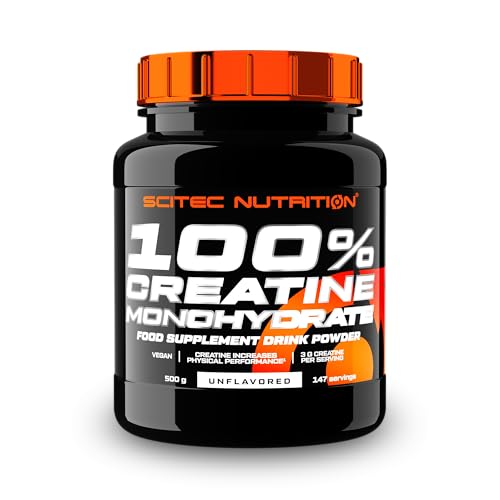 Scitec Nutrition 100% Creatine Monohydrate - Vegano - 3g por porción - Aumento del rendimiento para entrenamientos de alta intensidad - 500 g, sin sabor