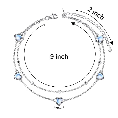 Image of Flyow Anklet for Women S925 Sterling Silver Adjustable Foot Beaded Heart Charm Ankle Bracelet Anklets Jewelry