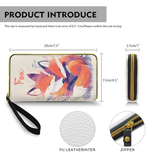 Forest Fox Lover Wallet for Women Red Fox Couple Print Ladies Clutch Wristlet Wrist Strap Long Purse, Natural Animals Zip around Phone Purse Card Holder Organizer4
