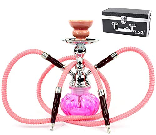 Gstar 11" Premium 2 Hose Hookah Complete Set - Mini Pumpkin Hookah Glass Vase - Pick Your Color (Hot Pink + Case) #TOP9