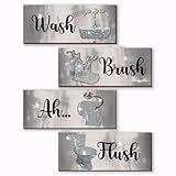 FENCORDAR 4 Pcs Silver Bathroom Decor Abstract Grey Black White Wall Decor Wooden Silver Bathroom Accessories Modern Funny Glitter Wall Art for Home Toilet Decoration 10x4 Inches