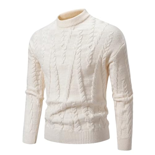 Dndrdhfb Men's Long-Sleeved Knitted Sweater, Winter Warm High-Necked Solid Color Street Style Pullover