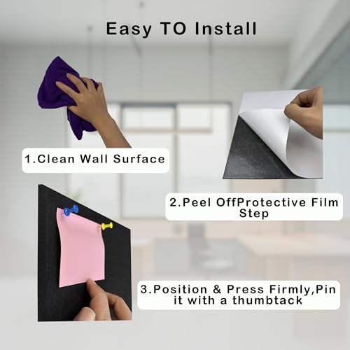 Large Cork Board for Walls-6 Pack Felt Wall Tiles with Safe Adhesive, Black Pin Board, Notice Board for Office, Tack Board Cork Boards 36"x24"