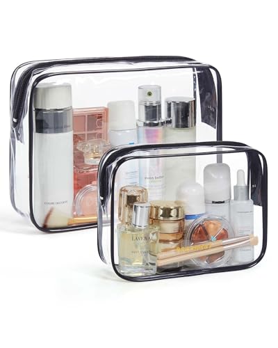 Image of BAGSMART Clear Toiletry Bag 2-Pack TSA Approved Water-Repellent, Black | Carry on Travel Accessories Bag, Airport Airline Quart Size Bags for Women Men, Makeup Cosmetic Bag