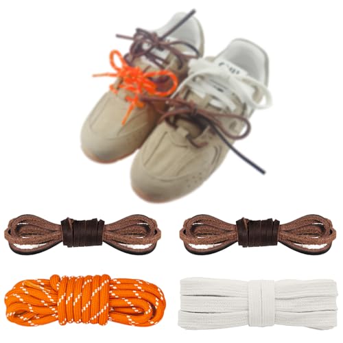 Image of 4Pcs Mixed Color Shoe Laces for Sneaker, Flat Leather Round Shoelaces Replacement Laces kit