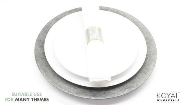 Set de 4 Platos Cargadores Metálicos galvanizados 13 pulgadas miniatura 7