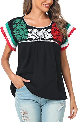 YZXDORWJ Women Mexican Embroidered Shirt (M DJ-BKW)
