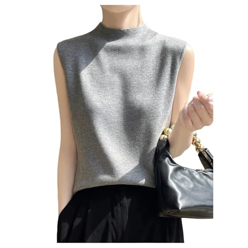 Women Knit Vest Waistcoat Spring Summer High Collar Sleeveless Knitted Sweater Pullover