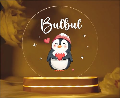 Image of PRINTHUA Personalized LED Night Table Lamp with Custom Name, Unique Gift for Women, Men, Kids, Girlfriend, Boyfriend, Husband, Wife | Perfect for Birthdays & Special Occasions (Cute Penguin)