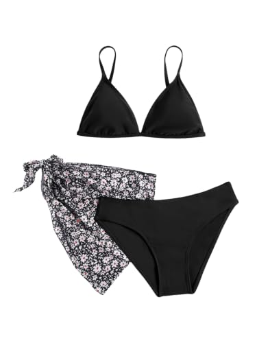 Image of SHENHE Girl's 3 Piece Swimsuits Cute Spaghetti Strap Triangle Bikini with Ditsy Floral Cover Up Teen Bathing Suits