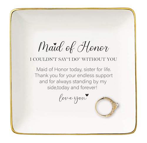 NZY Maid of Honor Proposal Gifts from Bride-Wedding Gifts for Maid of Honor-Bachelorette Party Present for Her Bridesmaid,Besties,Friends,Women-Ceramic Jewelry Tray Trinket Holder Ring Dish