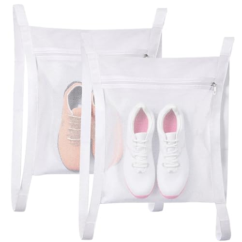 Shoe Dryer Bag, Mingting 2 Pack Large Wash Dry Net Bag 15.7x15.7 Inch for Sneaker Shoes Laundry Dryer Bags with Zipper and Strap for Most Dryers Door,White