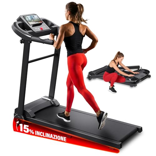 YM Tapis Roulant Salvaspazio 12 km/h, MARCHIO ITALIANO, Inclinazione, Pieghevole, Elettrico, Tappeto Corsa XL, Telaio Rinforzato, Display Porta Tablet, ASSISTENZA e GARANZIA ITALIA Your Move NEXT 1500