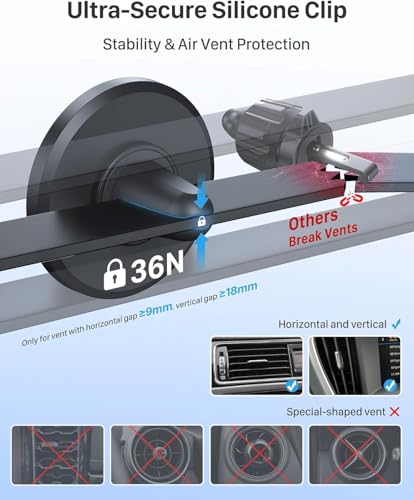 YOSH Soporte Móvil Coche para MagSafe, Soporte Magnetico Móvil para Rejilla del Aire para iPhone 16/15/14/13/12 Series & Funda mag-Safe, sin Placas Metálicas Extra - imagen 3