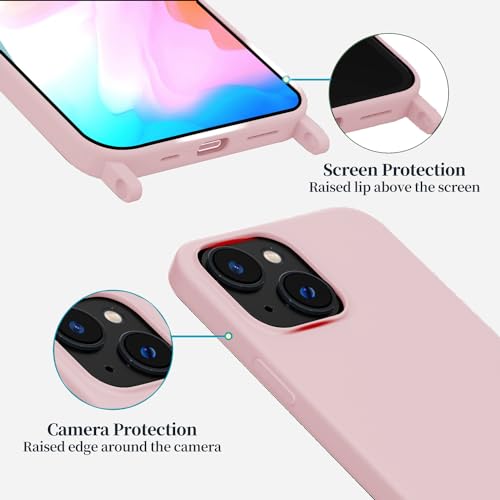 Image of Compatible with iPhone 13 Mini Case with Lanyard Crossbody iPhone Case with Strap Adjustable Shockproof Drop Protection Silicone Phone Cover for iPhone 13 Mini 5.4'' Pink Sand