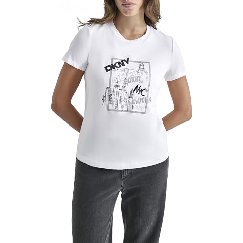 DKNY Women's Sportswear T-Shirt, White, X-Small at Amazon Women's
