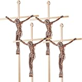 Leinuosen 4 Pieces Crucifix Wall Cross Catholic Slender Metal Crosses Wall Decor for Home Decor Hanging Jesus, 10 x 5 x 1 Inches(Bronze)
