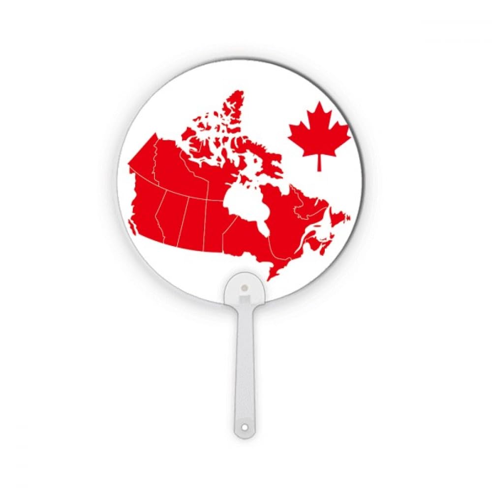 Éventail rond en plastique résistant motif érable rouge et carte Canada rigide