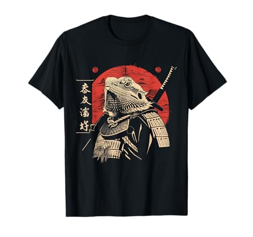 Bearded Dragon Japanese Samurai Japan Funny Reptile Lover T-Shirt