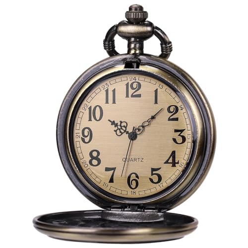 Image of SIBOSUN Eagle Design Pocket Watch with Chain Oversized 50MM 1.96 Inch Quartz Movement Arabic Numerals Half Hunter Cover Analog
