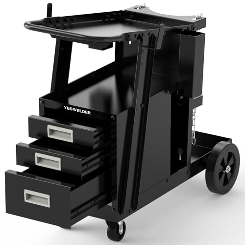 Image of YESWELDER Welding Cart with 3 Drawers for MIG Welder TIG Welder and Plasma Cutter, Heavy Duty Large Storage 360 Rolling Welding Trolley