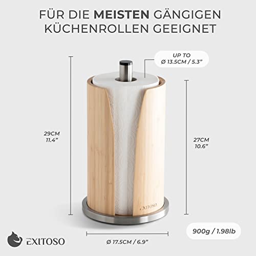 EXITOSO Küchenrollenhalter Bambus - Halter Küchenrolle Edelstahl - Küchentuchhalter - Küchenrollenhalter stehend - Küchenpapierhalter… – Ansicht 3