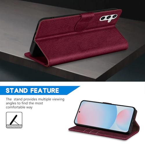 Image of ZZXX for Samsung Galaxy S25 Wallet Case with [RFID Blocking] Card Slot Kickstand Magnetic Closure Leather Flip Fold Protective Phone Case for Samsung Galaxy S25 5G Case Wallet(Wine Red-6.2 inch)