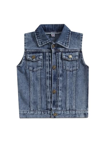 Kids Girl Boy Denim Vest Coats Sleeveless Turn Down Collar Button Closure Jackets Trendy Outwear
