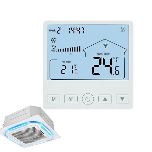 Termostato Inteligente Para Hogar | Termostato Para Aire Acondicionado Del Hogar - Controlador de Temperatura con LCD 3 Velocidades Panel Energéticamente Eficiente para Cocina Dormitorio Sala Oficina