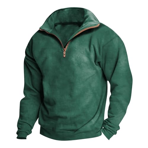 WENKOMG1 Solid Color Sweatshirt for Men Quarter Zip Long Sleeve Plain Pullover Casual Slim Fit Stand Collar Polo Sweater2