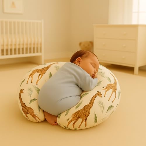Image of Proliva Feeding Pillow for New Born Baby with Detachable Cover Breast Feedin, Maternity Nursing Pillow for Breastfeeding Set of Support for Baby Feeding Pillow Mom Home (Giraf-Beige-A2)