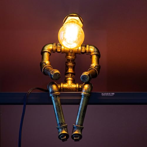 Image of Steampunk Table Lamp, Vintage Industrial Metal Robot Table lamp, Water Pipe Table Lamp, Steam Punk Pipe Lamp Style Desktop Light for Bar Cafe Desktop Room Decoration