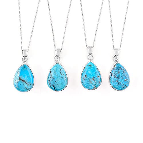 Qnavic Blue Turquoise Crystal Stone Dainty Bezel Pendant Necklace For Women, Chakra Healing Stones, Birthstone Handmade Jewelry, Rhodium Plating 925 Sterling Silver Chain 18 Inch Engagement Gifts #TOP3