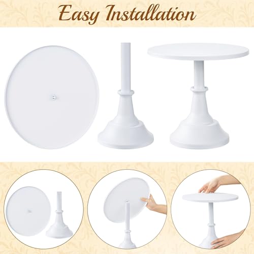 HBlife 3-PCS White Cake Stand Set (8"/10"/12" Plate) for 6-10 Inch Cakes, Perfect Dessert Table Display Set, Cupcake&Cake Stands for Party, Wedding, Birthday, Baby Shower, Anniversary (Metal) - Image 5