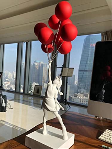 Mkoj Sculptures Decor Luxurious Balloon Girl Statues Banksy Flying Balloons Girl Art Sculpture Resin Craft Home Decoration 57Cm 57Cm Red Balloon #TOP1